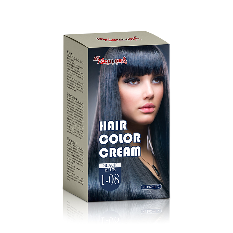 Crème de couleur de cheveux bio bleu noir pour salon